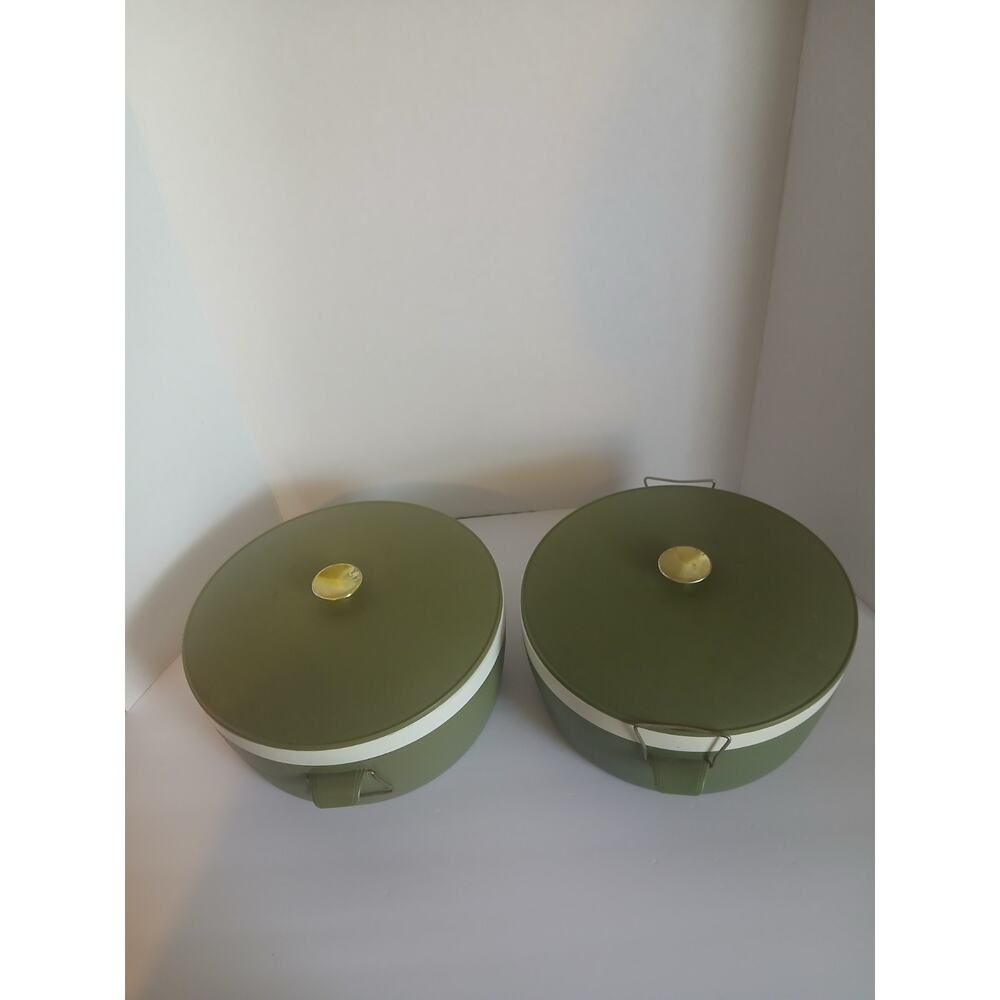 Set Of 2 Vintage Olympian Therm-O-Ware Insulated Serving Dish Green 1970s